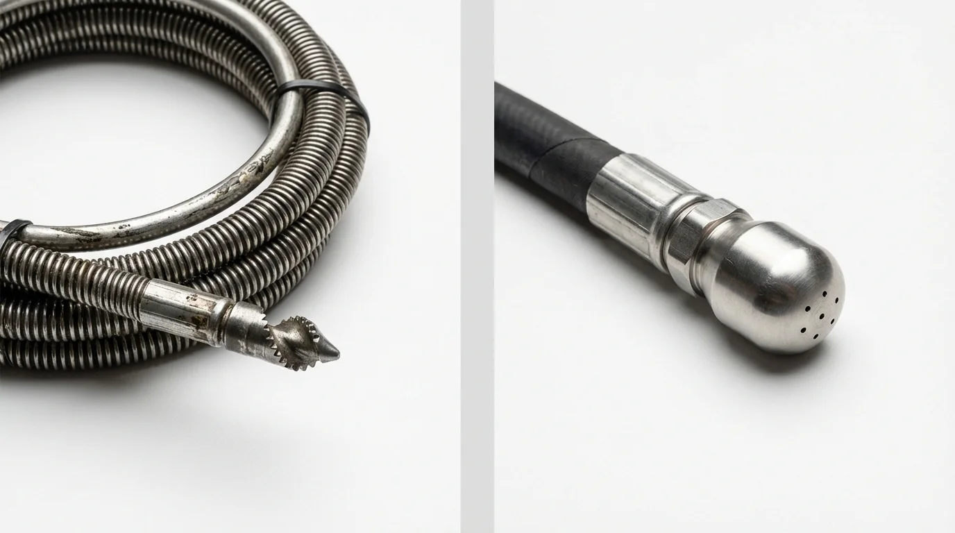 Drain snake cable and hydro jetting nozzle used for drain cleaning in Grafton, MA